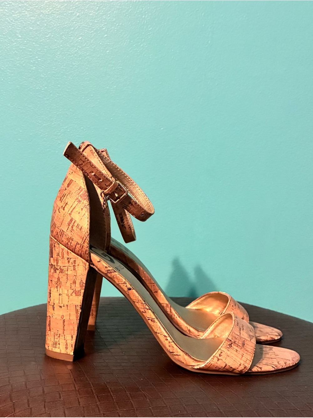 Guess Block Heel Cork Sandals in Natural Cork -